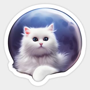 Angora Kitty Cat Under The Full Moon Sticker